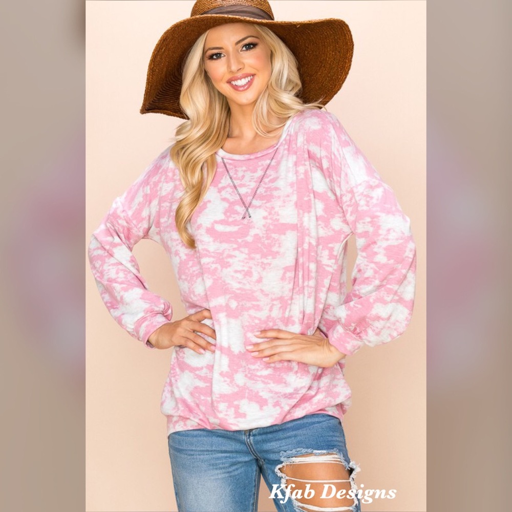 ❤️LAST 1! Comfy Pink Oversized Tie Dye Sweatshirt! - Picture 2 of 6